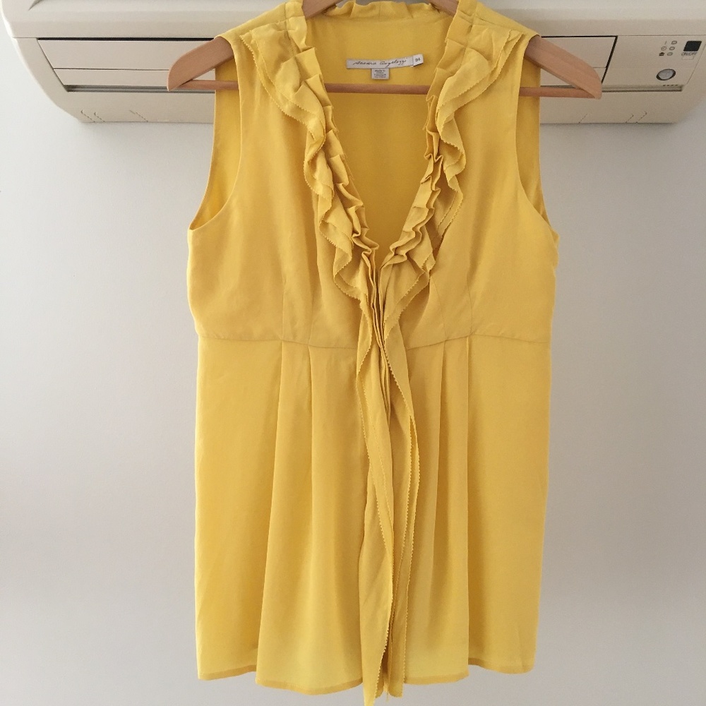 Sandra Augelazzi silk v neck ruffle sleeveless blouse sz 34